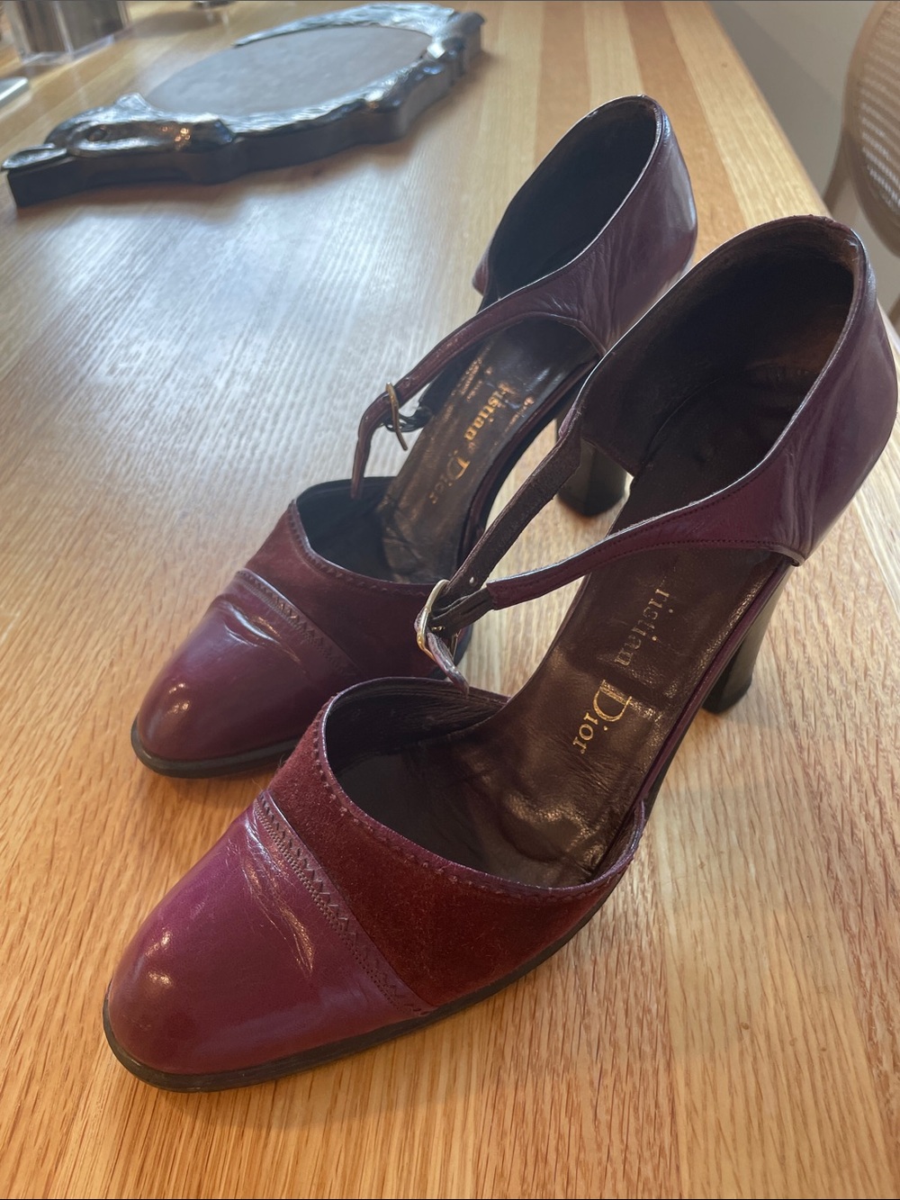Vintage Christian Dior Women's Burgundy Leather Mary Jane Heels